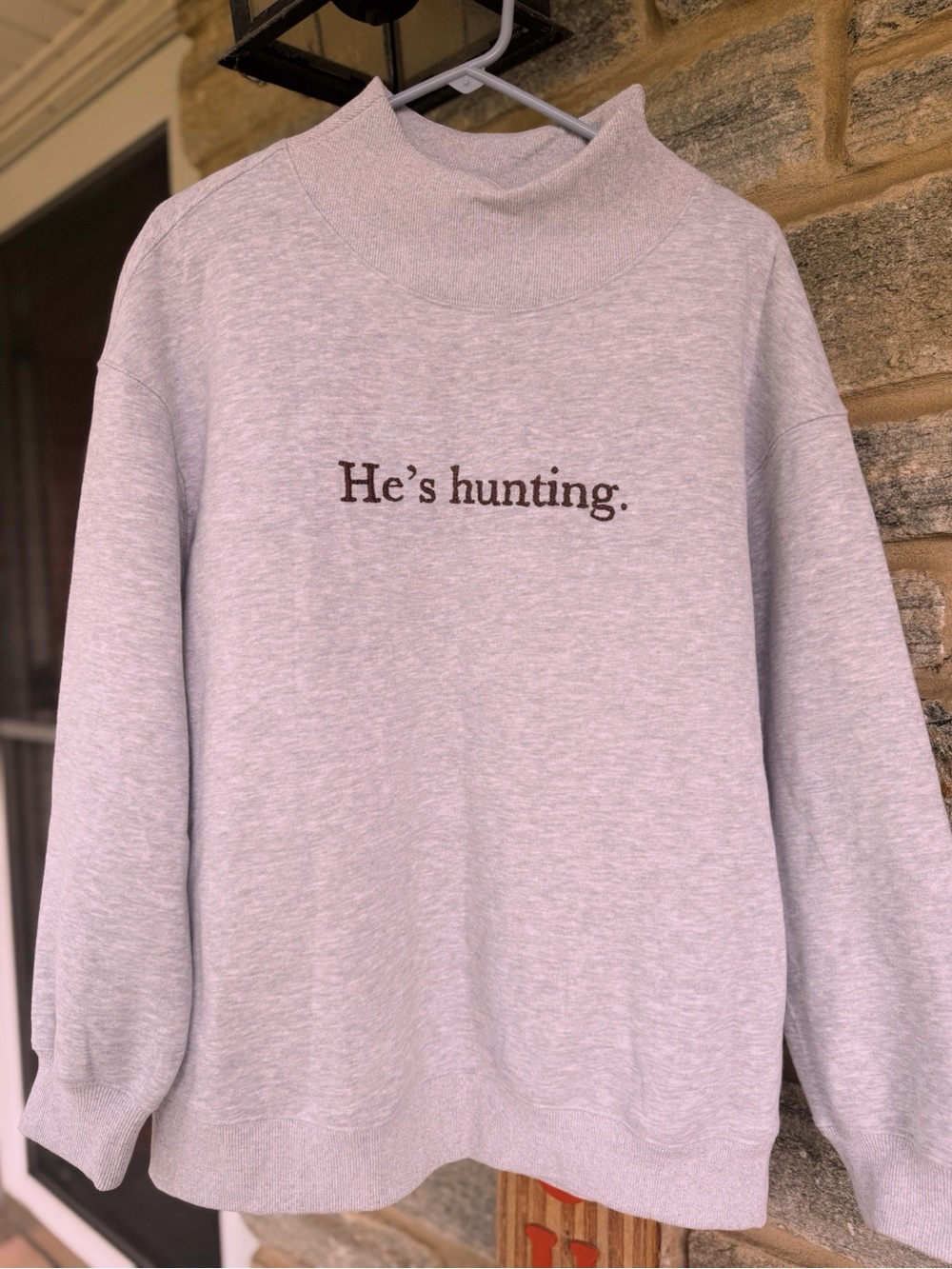 Unbranded Light Gray "He's hunting." Crewneck Sweater